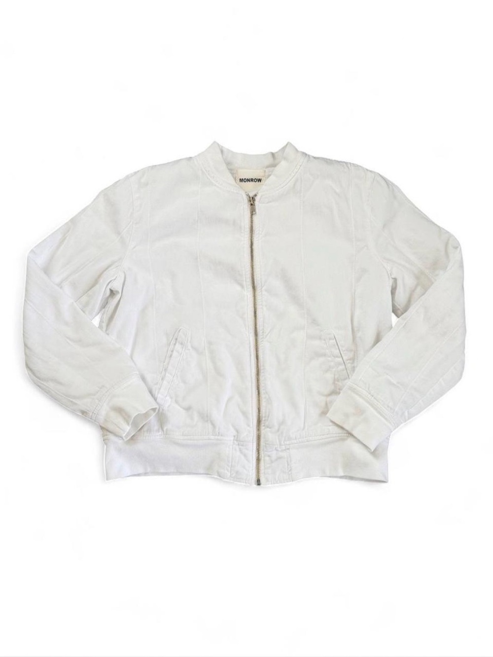 Monrow White Women's Bomber Jacket with Zip Front